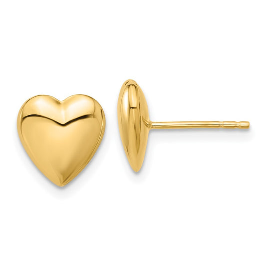 14k Yellow Gold Polished Puffed Heart Stud Earrings Gift for Women