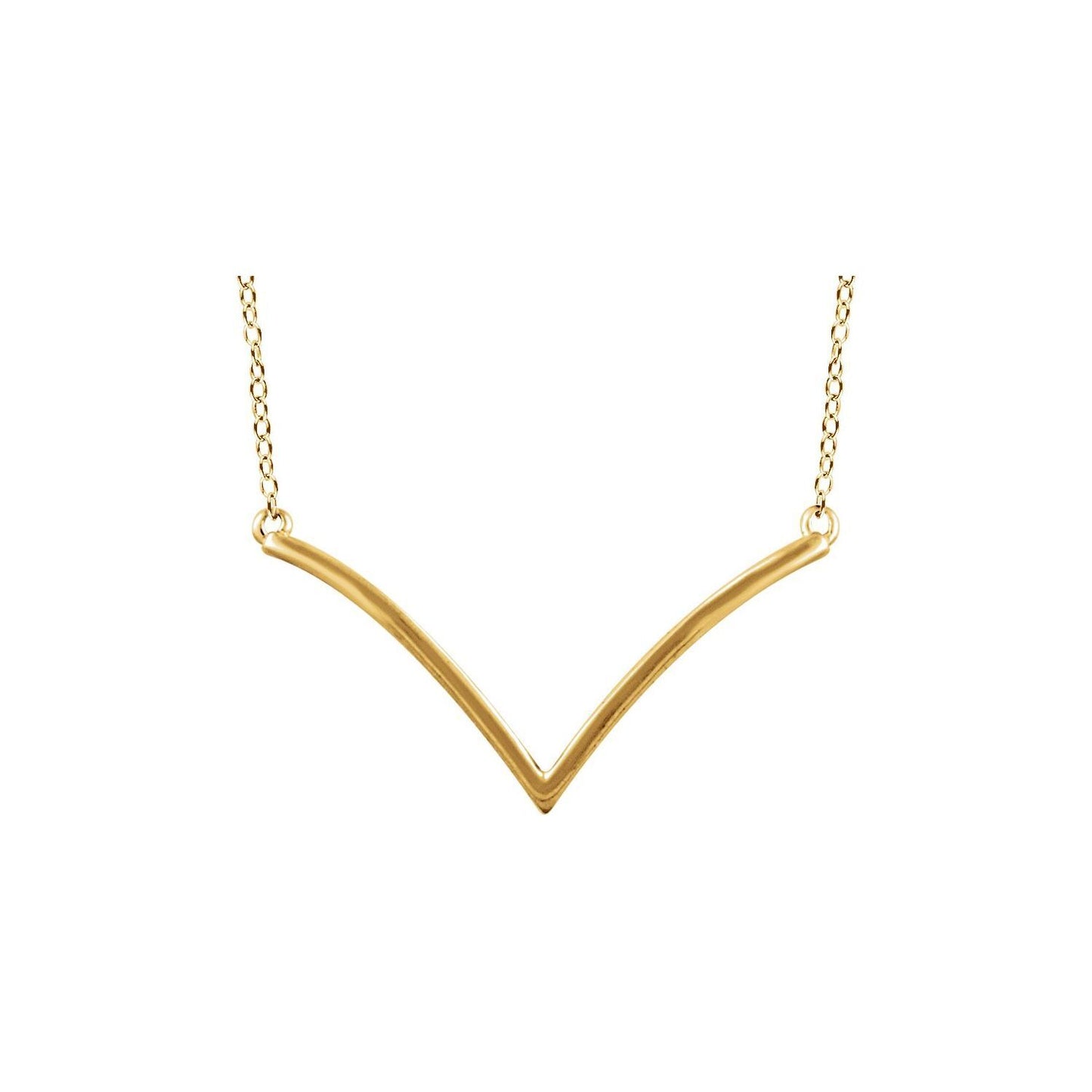 14k Yellow Gold V Pendant Necklace 18" Fine Jewelry for Women