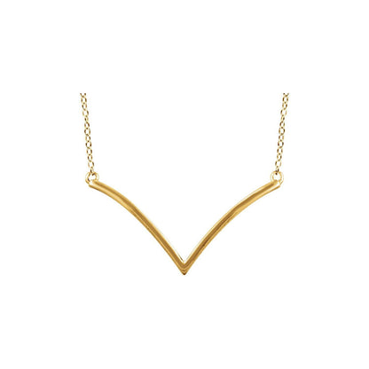 14k Yellow Gold V Pendant Necklace 18" Fine Jewelry for Women