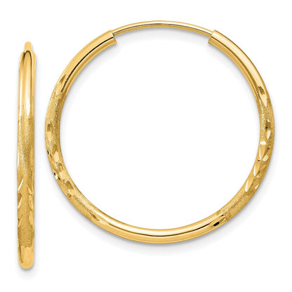 14k Yellow Gold 1.5mm Satin Diamond-cut Endless Hoop Earrings