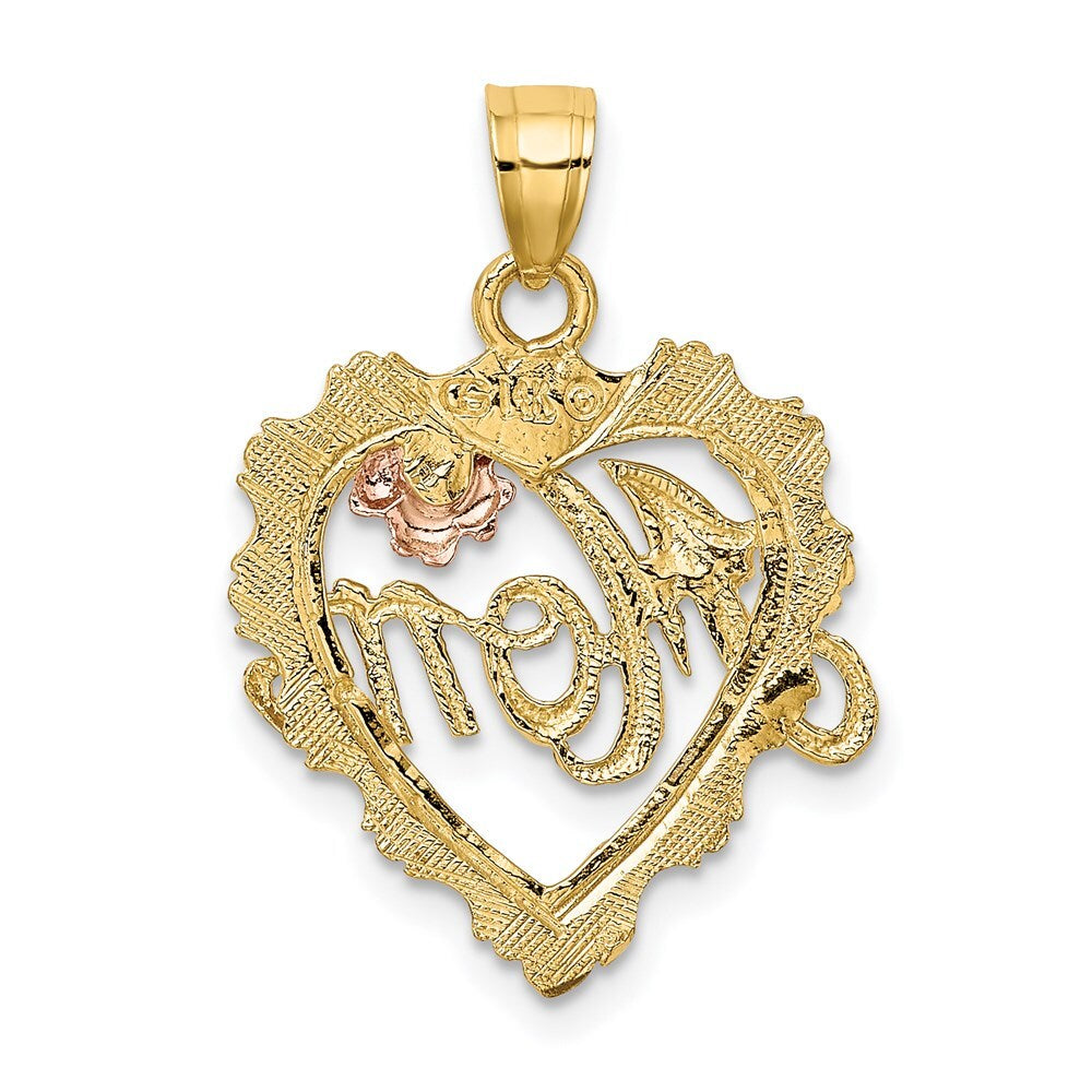 14k Two-tone Gold White Rhodium MOM in Heart Charm Pendant for Women
