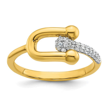 Sterling Silver Gold-tone Cubic Zirconia Polished And Textured Fancy Ring Size 6