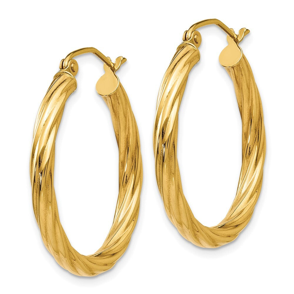 14k Yellow Gold Polished 3.25mm Twisted Hoop Earrings Gift for Women