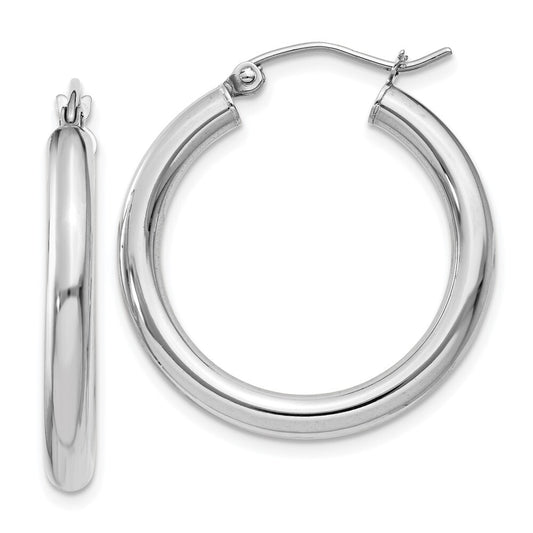 14K White Gold Polished 3mm Tube Hoop Earrings Gift for Women