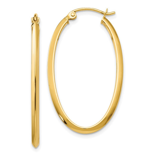 14k Yellow Gold 2mm Oval Hoop Earrings