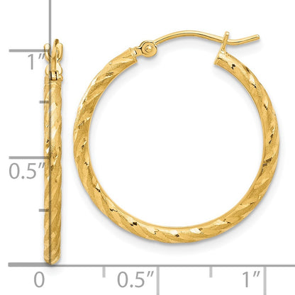 14k Yellow Gold Polished and Satin Diamond-Cut 25mm Hoop Earrings
