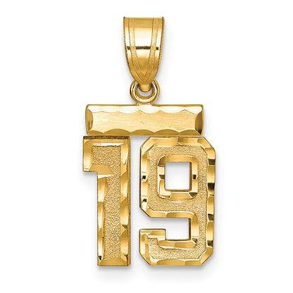 14k Yellow Gold Small Brushed Diamond-cut Number 19 Charm Pendant for Women