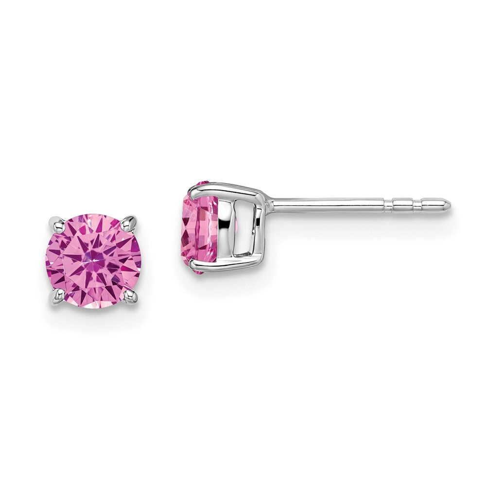 14k White Gold Round Created Pink Sapphire Stud Earrings