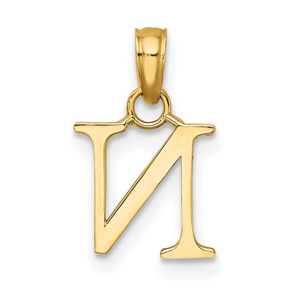 14k Yellow Gold Polished Block Letter N Initial Pendant for Women