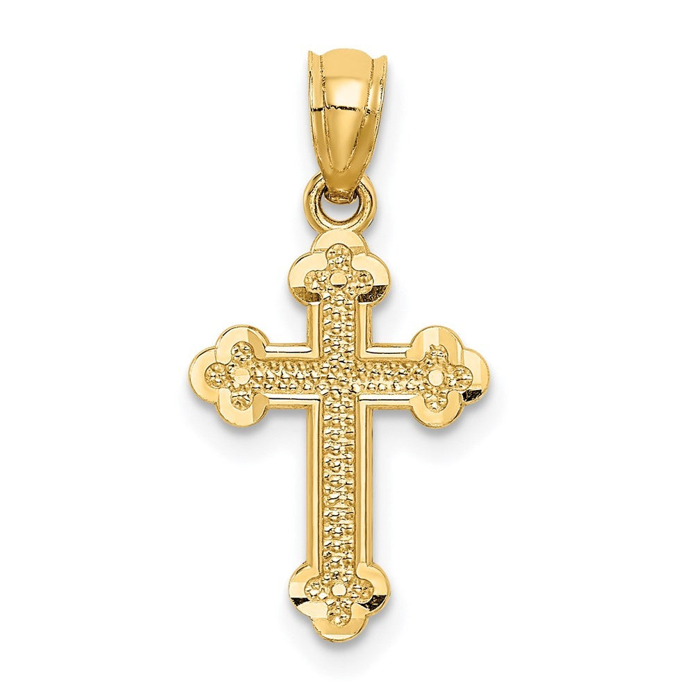 14k Yellow Gold Small Budded Cross Charm Pendant