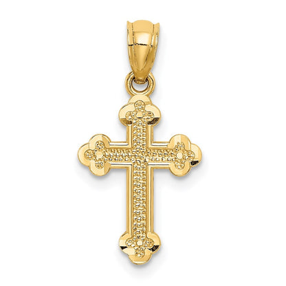14k Yellow Gold Small Budded Cross Charm Pendant