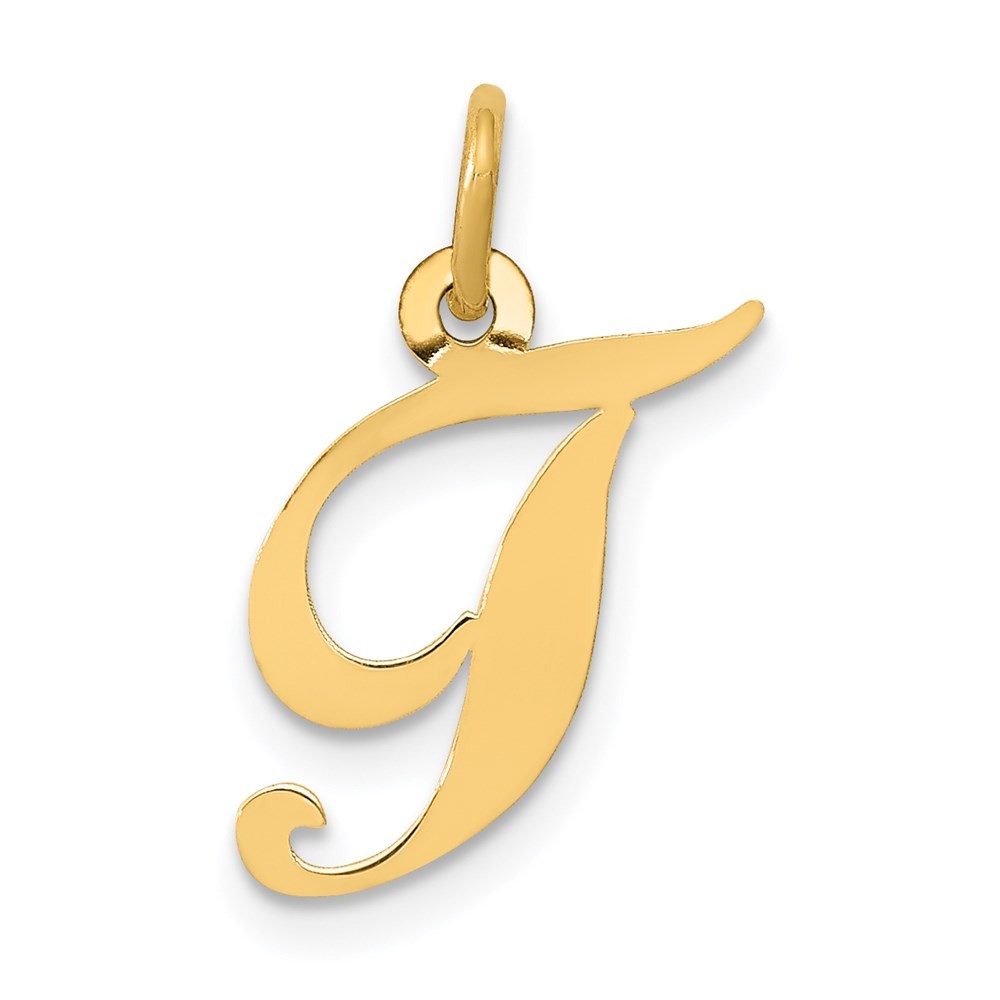 14k Yellow Gold Small Fancy Script Letter T Initial Charm Pendant