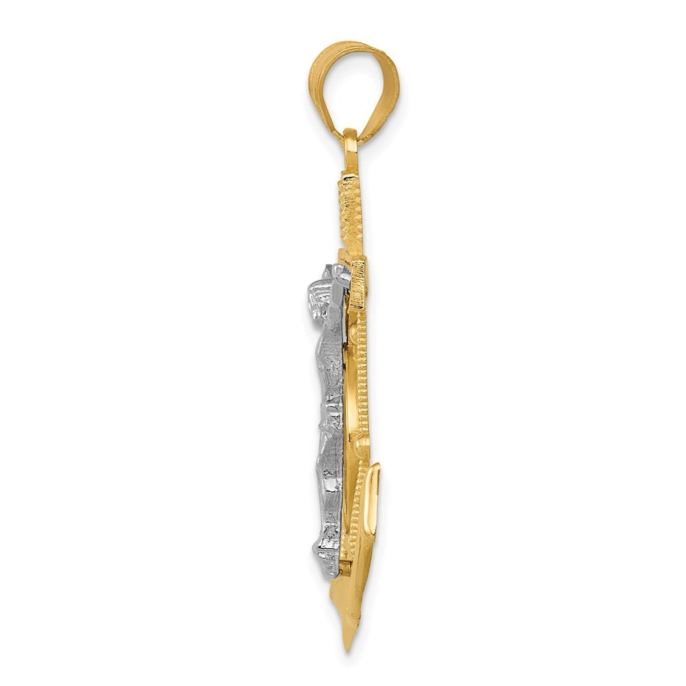 14k Two-Tone Gold Diamond-cut Mariner's Cross Pendant