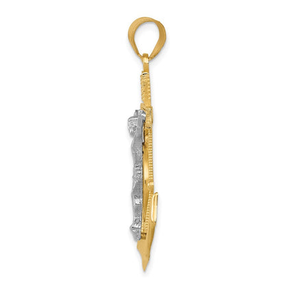 14k Two-Tone Gold Diamond-cut Mariner's Cross Pendant