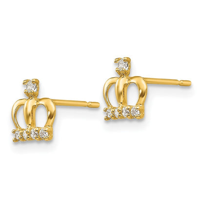 14k Yellow Gold CZ Crown Earrings