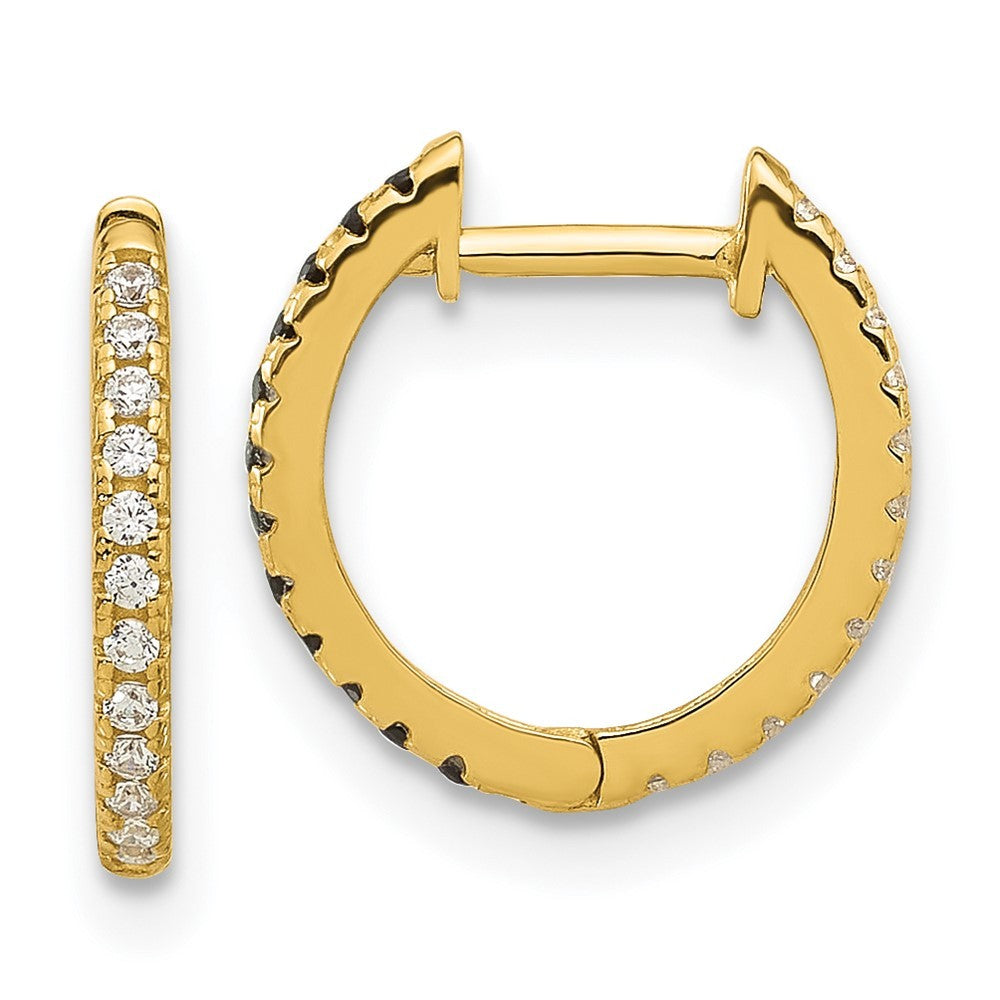 14k Yellow Gold Black and White CZ Reversible Hinged Huggie Hoop Earrings