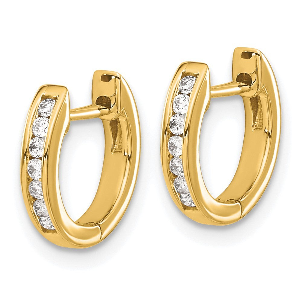 14k Yellow Gold Polished Diamond Hinged Hoop Earrings