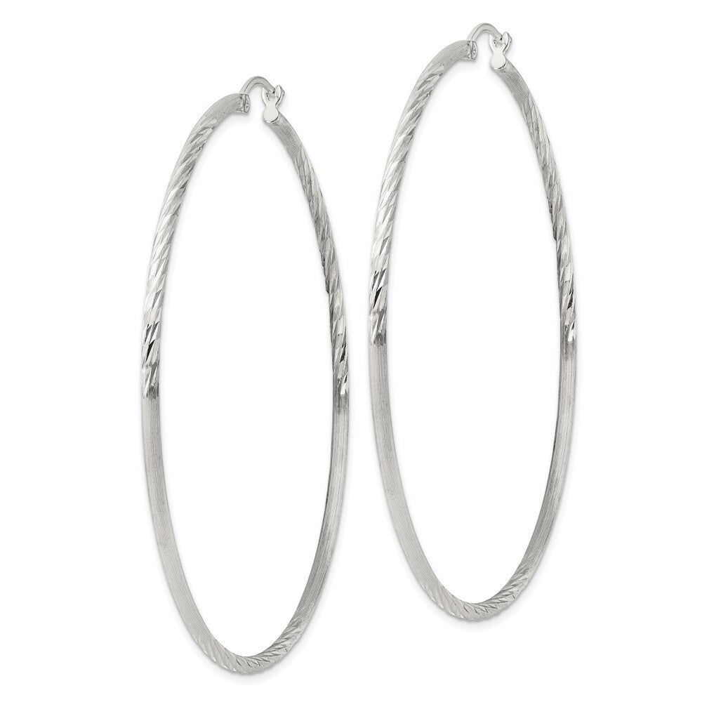Sterling Silver 2mm Polished/Satin Diamond-cut Hoop Earrings