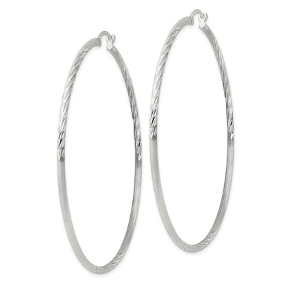 Sterling Silver 2mm Polished/Satin Diamond-cut Hoop Earrings