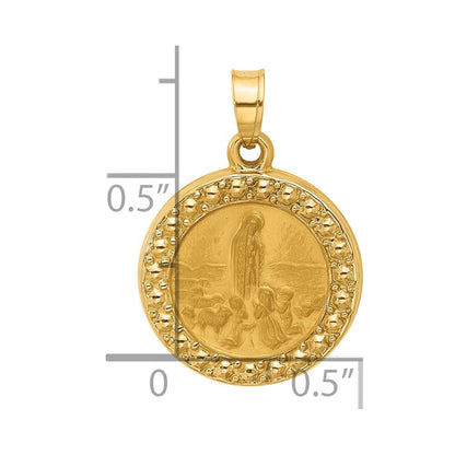 14k Yellow Gold Satin and Polished St Anthony Medal Circle Pendant for Women