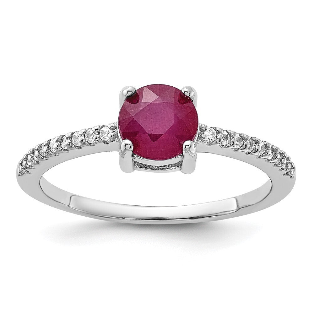 Sterling Silver Rh-plated-plated 1.43R Ruby and .12WT White Topaz Ring Size 6