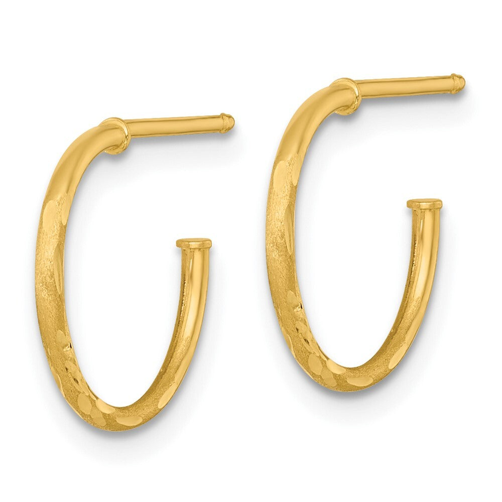 14k Yellow Gold Polished 1.2 x 14mm Diamond-cut Solid C-Hoop Earrings