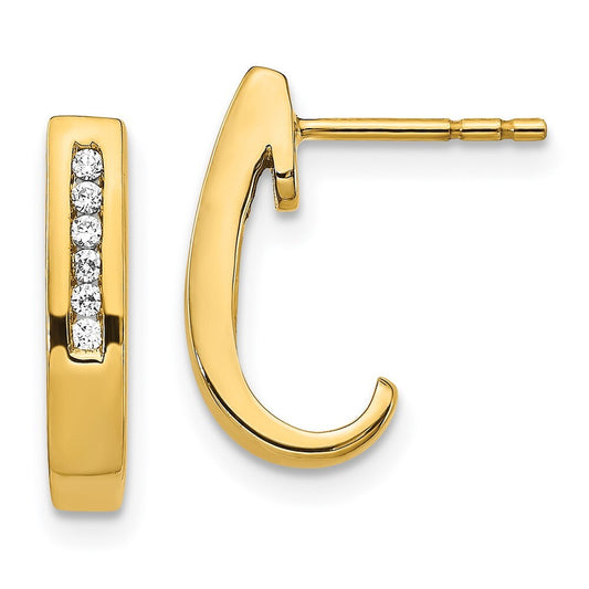 14k Yellow Gold Diamond J-Hoop Earrings