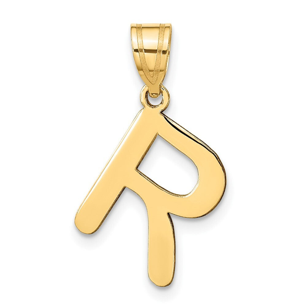 14k Yellow Gold Polished Bubble Letter R Initial Pendant for Women