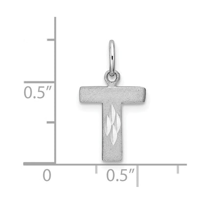 14k White Gold Satin Diamond-cut Letter T Initial Charm Pendant