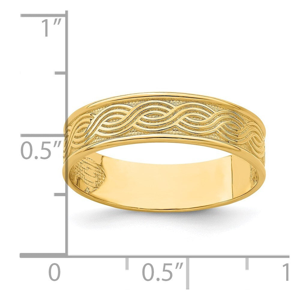 14K Yellow Gold Wave Engraved Thumb Ring  Size 9