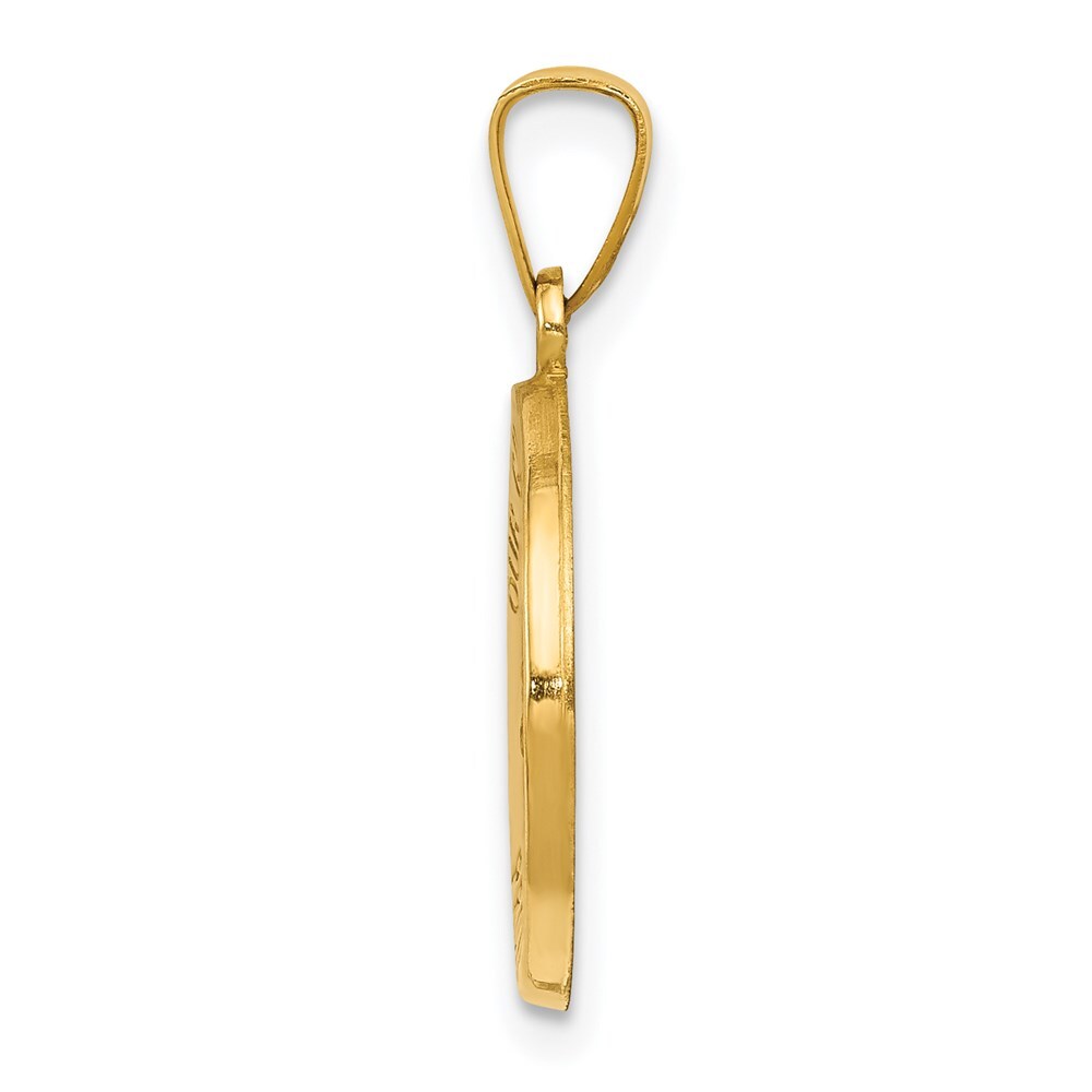 14k Yellow Gold Polished and Satin Our Guardian Angel Medal Hollow Pendant