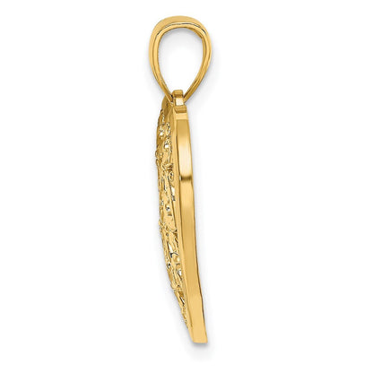 14k Yellow Gold Diamond-cut Heart Pattern On Heart Charm Pendant for Women