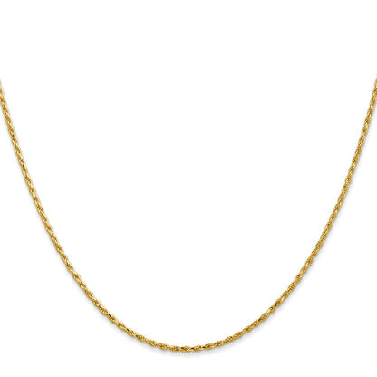 14k Yellow Gold 1.3mm Diamond-cut Solid Machine Made Rope Chain Necklace 16"