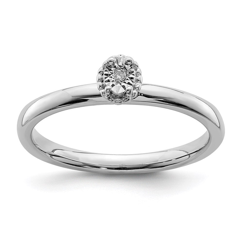 Sterling Silver Rhodium Plated Polished Diamond Ring Size 7