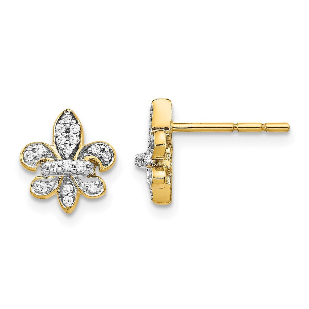 14k Yellow Gold Diamond Fleur de Lis Stud Earrings