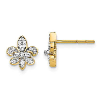 14k Yellow Gold Diamond Fleur de Lis Stud Earrings