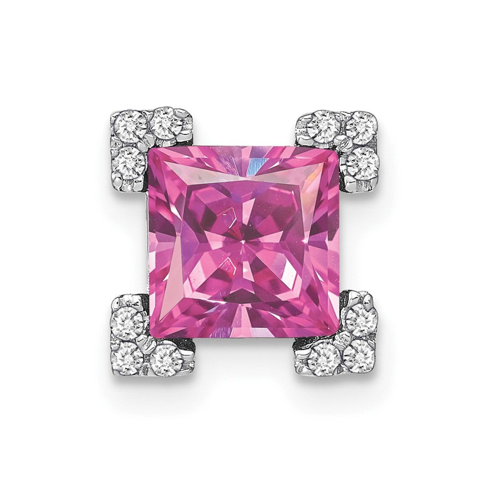 14k White Gold Square Created Pink Sapphire & Diamond Chain Slide