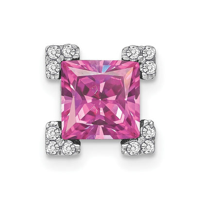 14k White Gold Square Created Pink Sapphire & Diamond Chain Slide
