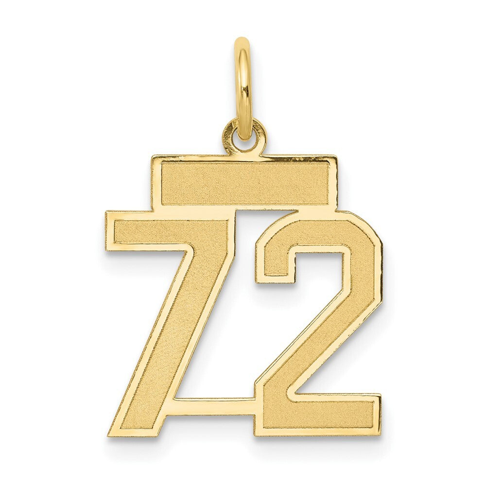 14k Yellow Gold Small Satin Number 72 Charm Pendant for Women