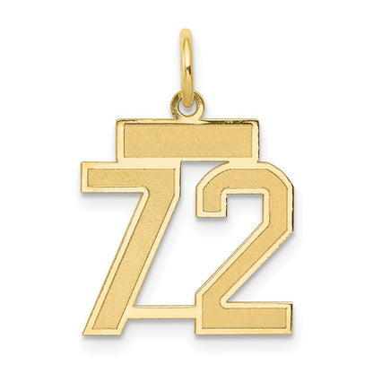 14k Yellow Gold Small Satin Number 72 Charm Pendant for Women