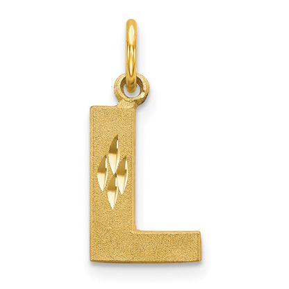 14k Yellow Gold Satin Diamond-cut Letter L Initial Charm Pendant for Women