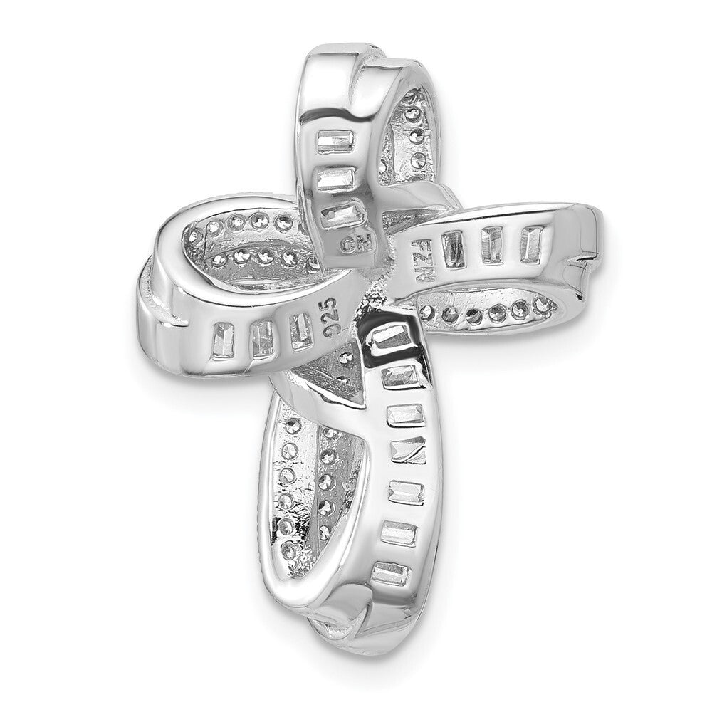 Sterling Silver Rhodium-plated Fancy Cubic Zirconia Cross Pendant Slide