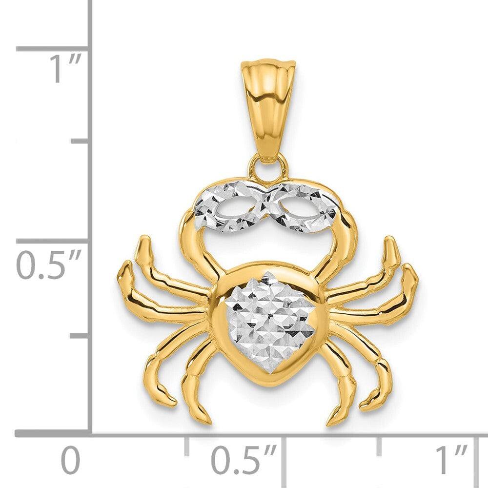 14k Yellow Gold with White Rhodium Polished and Diamond Cut Crab Pendant
