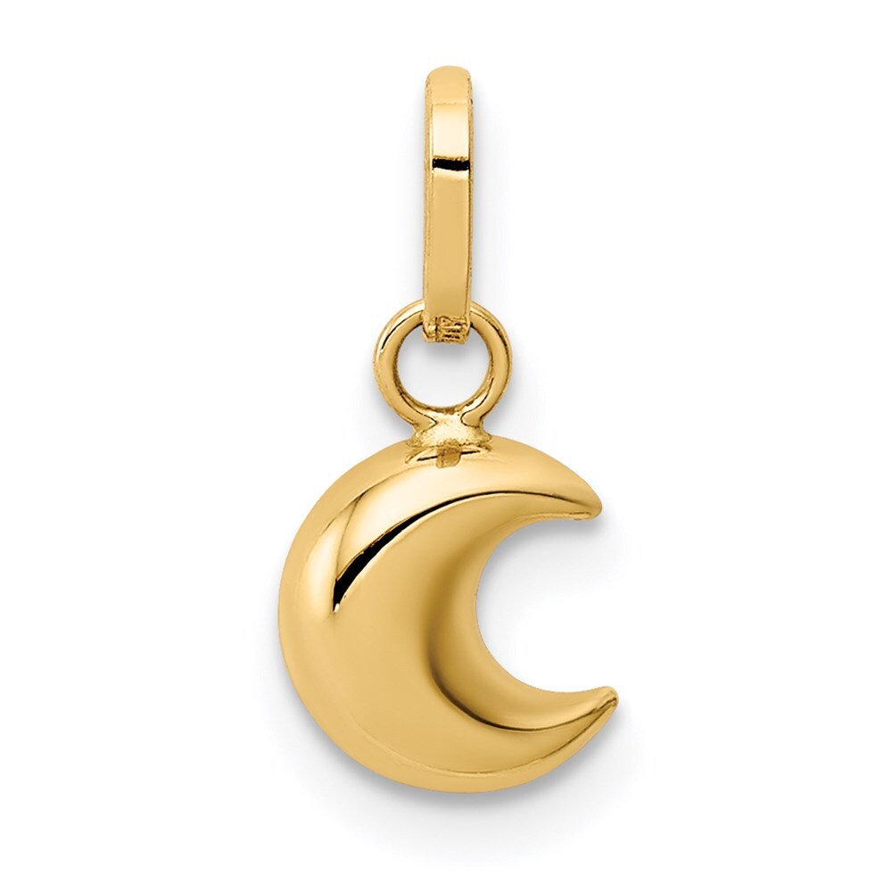 14k Yellow Gold Polished Puffed Moon Charm Pendant for Women