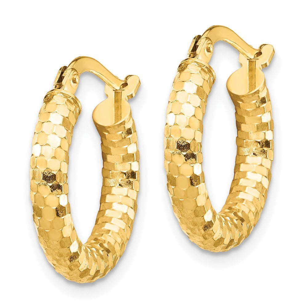 14k Yellow Gold 3x10mm Diamond-cut Hoop Earrings