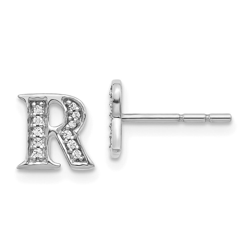 14k White Gold Diamond Initial R Stud Earrings Gift for Women