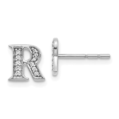 14k White Gold Diamond Initial R Stud Earrings Gift for Women