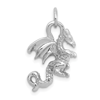 14k White Gold Solid Polished 3-D Dragon Charm Pendant for Women