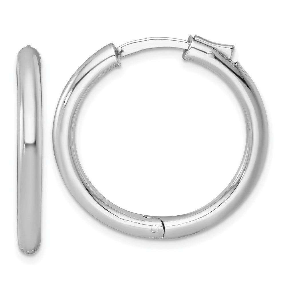 Sterling Silver Polished 3x28mm with Safety Lock Round Hinged Hoop Earrings