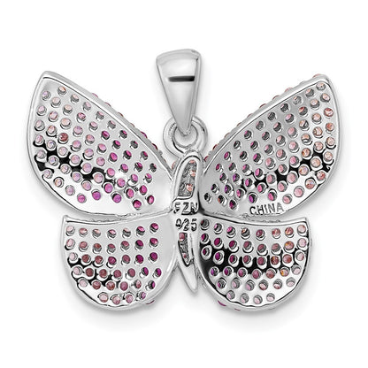 Sterling Silver Rhodium-plated Polished Pink Cubic Zirconia Butterfly Pendant